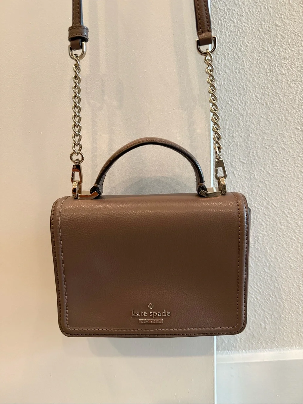 kate spade Brown Leather Satchel with Gold Chain Strap